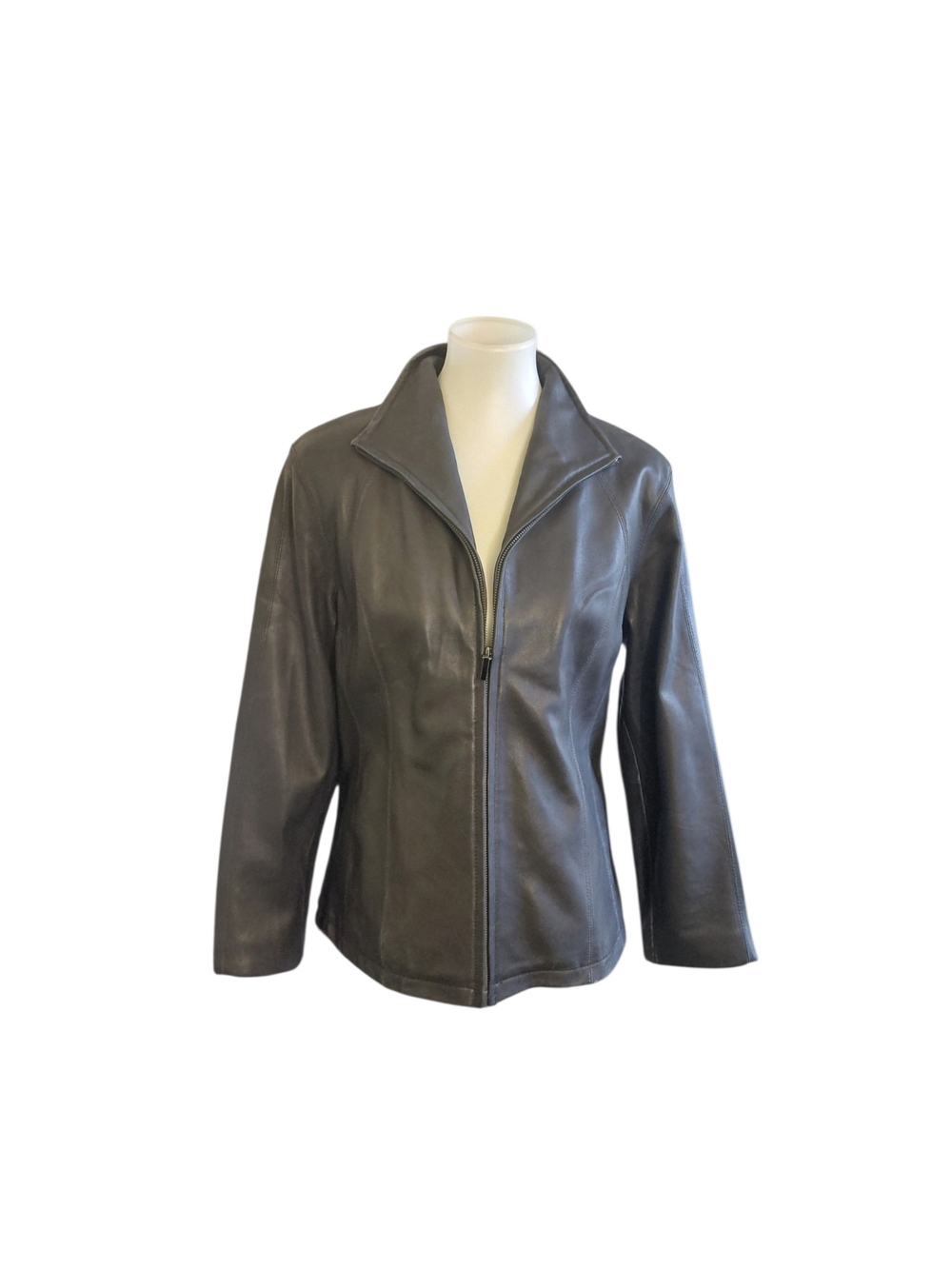 Nine West Women's Black Leather Zip-Front Jacket Size Small